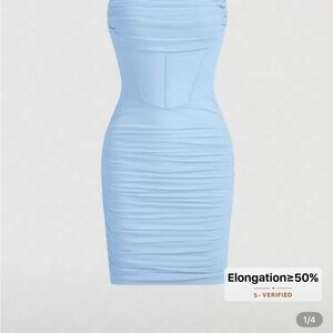 Elegant Blue Strapless Dress she in